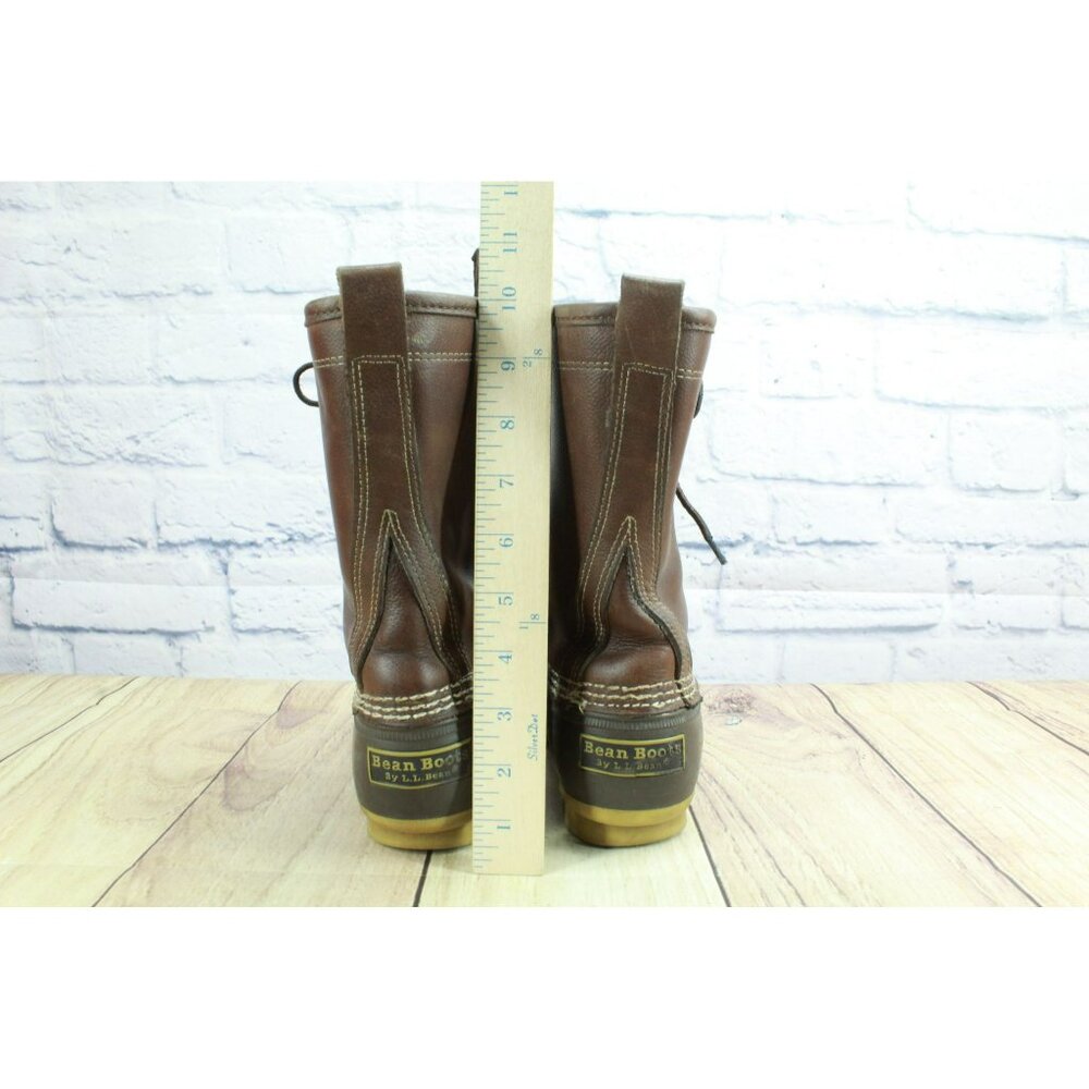 LL Bean Brown Leather Lace Up Insulated Shearling Lined Mid Calf Duck Boots 8 M - Picture 6 of 10